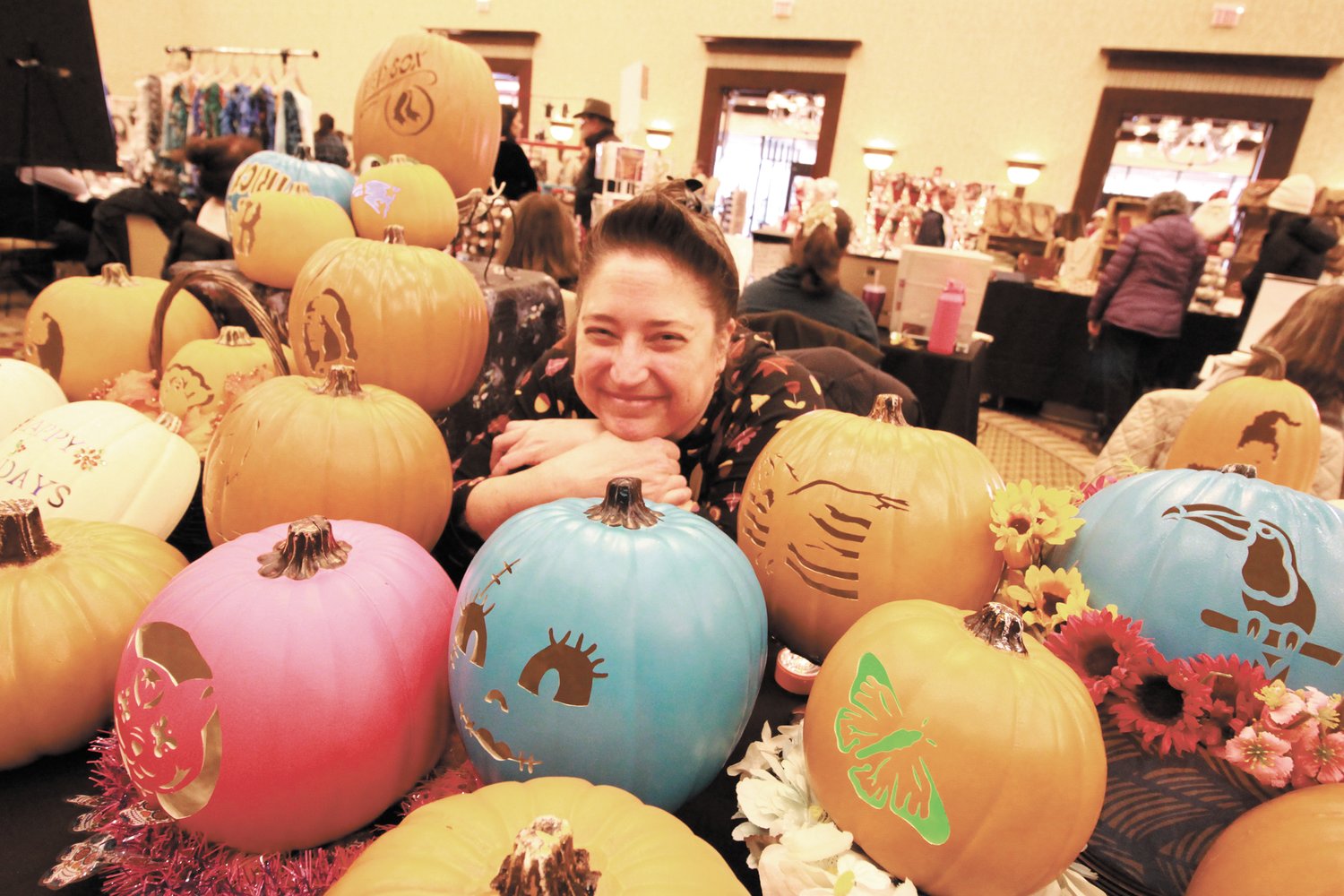 SQUIRREL-PROOF PUMPKINS: What started off as a means of foiling squirrels that nibbled her carved pumpkins has become more than a hobby for Jeanne Cherry of Warwick. She custom-carves artificial pumpkins. Her business is Steanne’s Stuff, a combination of her husband and her first names.